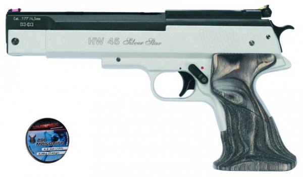 Pistola ad aria compressa Weihrauch HW 45 Silver Star Cal. 4,5 mm. +  Proiettili. LIBERA VENDITA!, modello HW 45 Silver Star, marca Weihrauch
